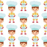 Seamless pattern of chef illustration on isolated background. Pattern baker boy. Seamless pattern of cook illustration of a boy on background. vector