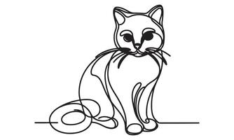 A cat is sitting on the floor in a line drawing vector