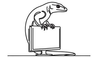 A lizard sitting on a computer monitor vector