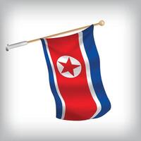 Realistic illustration of North Korea flags waving on the wall. The set is in the collection vector