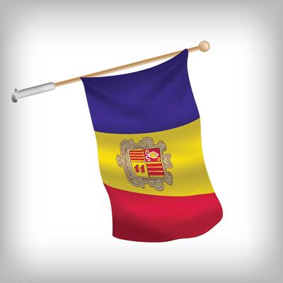 realistic illustration of Andorra flags waving on the wall. The set is in the collection