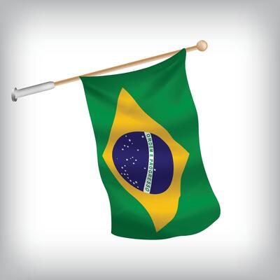 Realistic illustration of Brazil flags waving on the wall. The set is in the collection