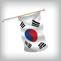 Realistic illustration of South Korea flags waving on the wall. The set is in the collection vector