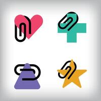 Simple paperclip icon, heart, star, health plus and triangle sign logo design sign. Different and colorful design icon. vector