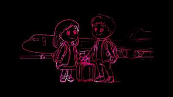 Neon frame effect, bag and travel on black background video