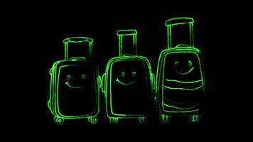 Neon frame effect, Luggage on black background video
