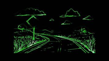Neon frame effect, Highway on black background video