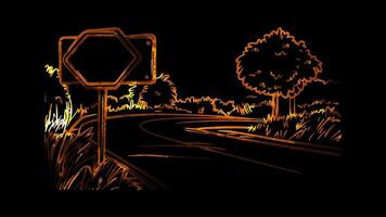 Neon frame effect, Highway on black background video