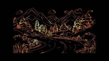 Neon frame effect, Highway on black background video