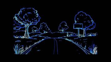 Neon frame effect, Highway on black background video