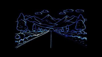 Neon frame effect, Highway on black background video