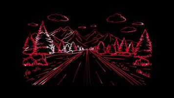 Neon frame effect, Highway on black background video