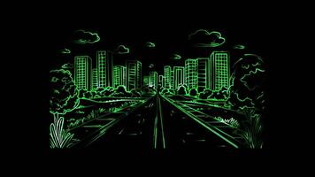 Neon frame effect, Highway on black background video