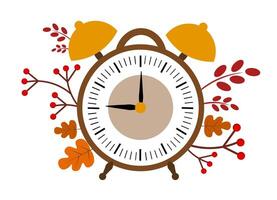 Clock with autumn leaves on a white background vector
