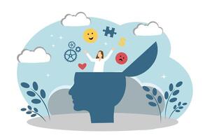 Different thoughts of a woman. The concept of personal growth and psychological development vector