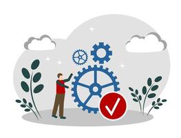A man and gears. The concept of brainstorming, problem-solving, and complex tasks vector
