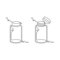 one line art glass jar illustration. line art, one continuous line, simple, hand drawn and sketch style. for icons, symbols, signs or logos vector
