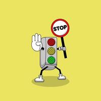 traffic light mascot illustration. outline, simple and cartoon style. for icons, symbols, signs or logos vector