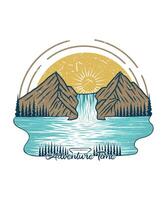 Travel adventure mountain lake drawing t shirt design vector