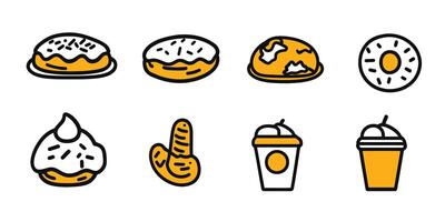 Set of Foods, Drinks Related Line Icons. Contains such Icons as Pizza, Fries, Egg, Meat, Sushi, Chicken, Hamburger, Ice Cream, Donut, Soup, Sandwich, eggs and more. Editable Stroke. vector