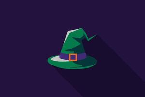 A flat design of a green witch hat on a purple background vector