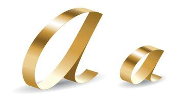 Golden Ribbon A Letters with Shadows. Alphabet Signs Isolated on White Background vector