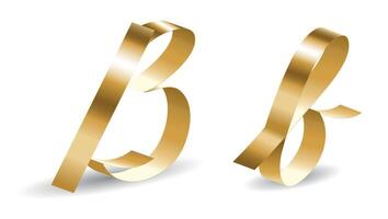 Golden Alphabet Ribbon Letters on White Background. B Letters with Shadows vector
