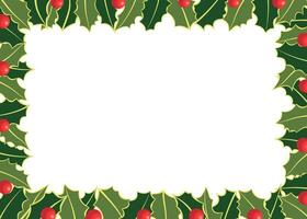 Christmas Holiday Frame Template for Card and Invitation with Holly Leaves and Berries Background vector