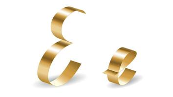 English Alphabet E Letters in Gold Ribbon and Shadows. Alphabet Signs Isolated on White Background vector