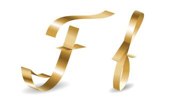Golden Ribbon A Letters English Sign Font. Alphabet Signs Isolated on White Background vector