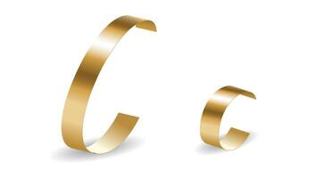 Shiny Gold Ribbon English Alphabet C Letters with Shadows. Signs Isolated on White Background vector