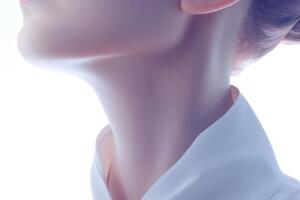 Elegant profile of a person wearing a crisp white collar against a soft luminous background photo