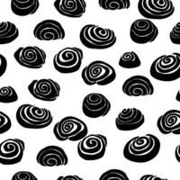 Seamless pattern of silhouettes of cinnamon buns, baking rolls on a white background vector