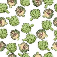 artichoke seamless pattern, green vegetable whole and half on white background vector
