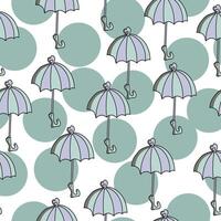 Blue-green umbrellas seamless pattern, rain accessories and green circles on a white background vector
