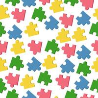 puzzle pieces seamless pattern, bright details scattered on a white background vector