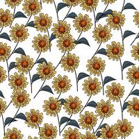 Seamless pattern of yellow flowers with green leaf on the stem, flowering plants on a white background vector