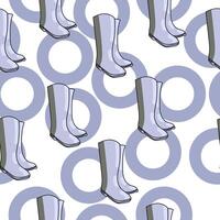 Seamless pattern of rubber boots and circles, blue shoes on a white background vector