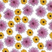 Seamless pattern of pink and orange flowers and small petals, floral bloom on a white background vector