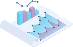 Isometric 3D Data Graphs on Rolled Paper vector