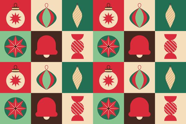 Retro Christmas Ornament Pattern in Geometric Squares