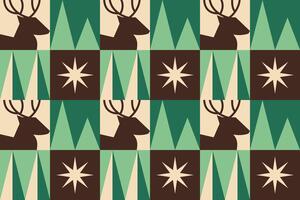 Retro Christmas Pattern with Reindeer, Stars and Trees vector