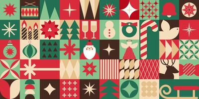 Christmas Minimalist Geometric Design Pattern with Festive Icons vector