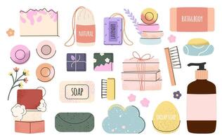 Handmade natural soap bar and bath products of set vector