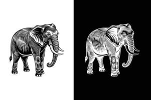 Elephant Silhouette Icons. Bold Solid Designs on White and Black Backgrounds vector