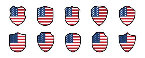 Shield with American flag icon set vector
