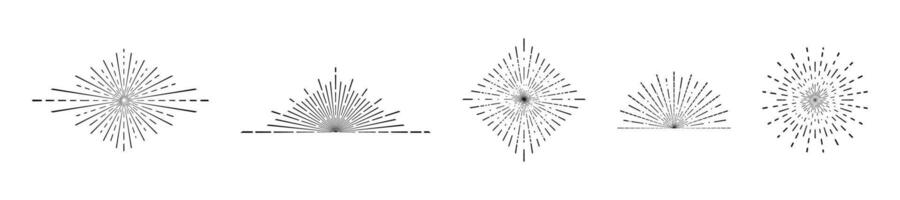 Burst rays lines set. Set of lines in burst ray patterns vector