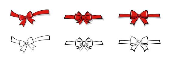 Red ribbon with bow set vector