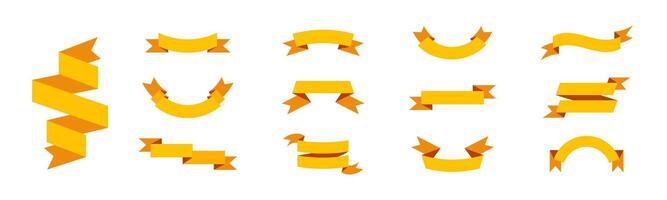 Yellow flat ribbon set. Yellow ribbons in various lengths and styles vector