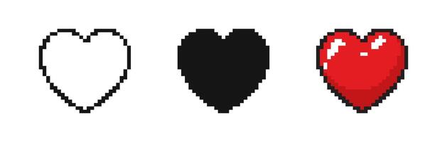 Heart pixel style set. Hearts in a pixelated style vector